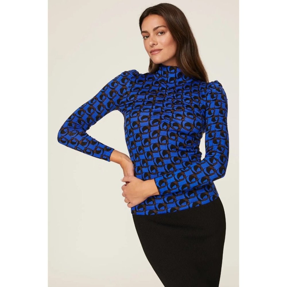 Diane von Furstenberg Tanner Ruched Fine-Gauge Turtleneck Sweater S